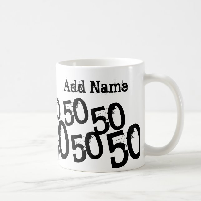 Caneca De Café Nome Personalizado da Mug de Aniversário 50 Preto  (Direita)