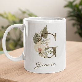 Caneca De Café Nome Personalizado da Orquídea Floral do G Boho in