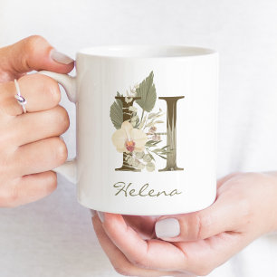 Caneca De Café Nome Personalizado da Orquídea Floral H Boho H Bo