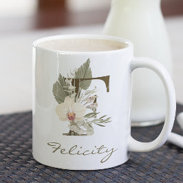 Caneca De Café Nome Personalizado Da Orquídea Floral Inicial F Bo