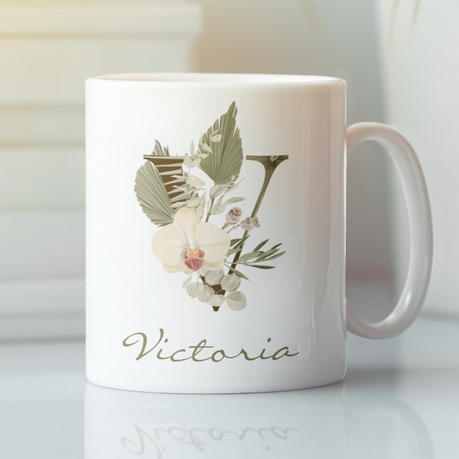 Caneca De Café Nome Personalizado da Orquídea Floral V Boho V Boh (Criador carregado)