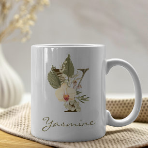 Caneca De Café Nome Personalizado da Orquídea Floral Y Boho Y Bo