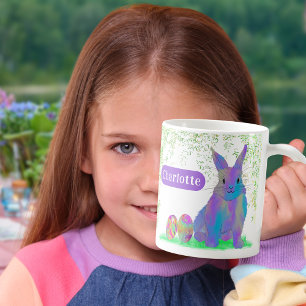 Caneca De Café Nome Personalizado da Páscoa Bunny Roxo