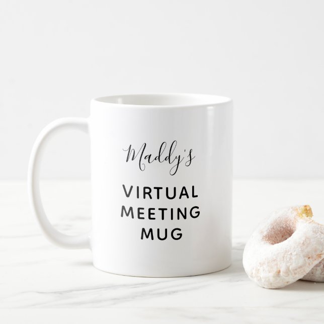 Caneca De Café Nome Personalizado da Reunião Virtual em Quarenten (Com Donut)