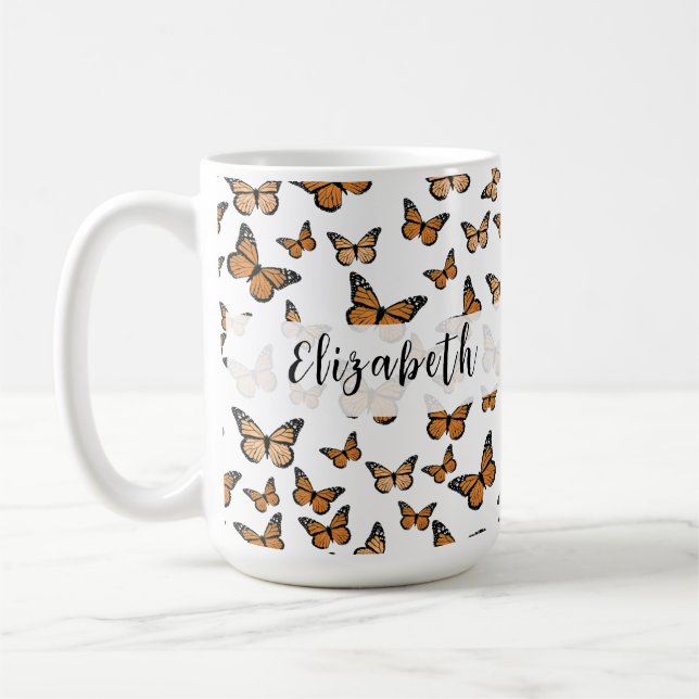 Caneca De Café Nome Personalizado das Borboletas Laranja bonito (Esquerda)