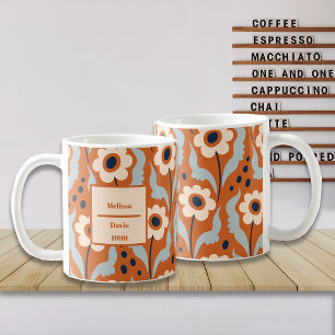 Caneca De Café Nome Personalizado das Flores de Ovos Laranja Quei
