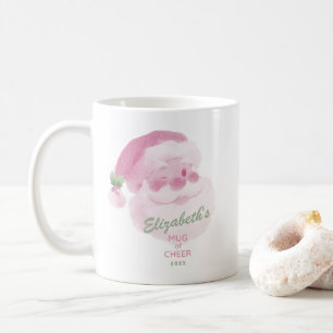 Caneca De Café Nome Personalizado Data Rosa e Verde Alegria Natal