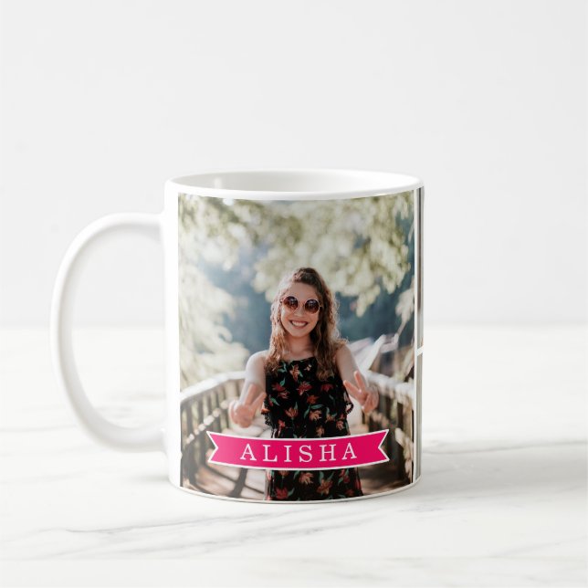 Caneca De Café Nome personalizado de 4 meninas da colagem da foto (Esquerda)