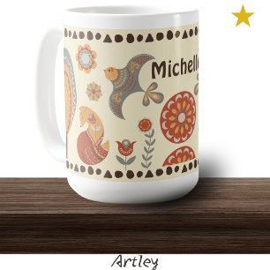 Caneca De Café Nome Personalizado de Animais de Arte Folclórica b