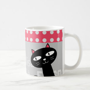 Caneca De Café Nome personalizado de bolinhas cor-de-rosa de gato