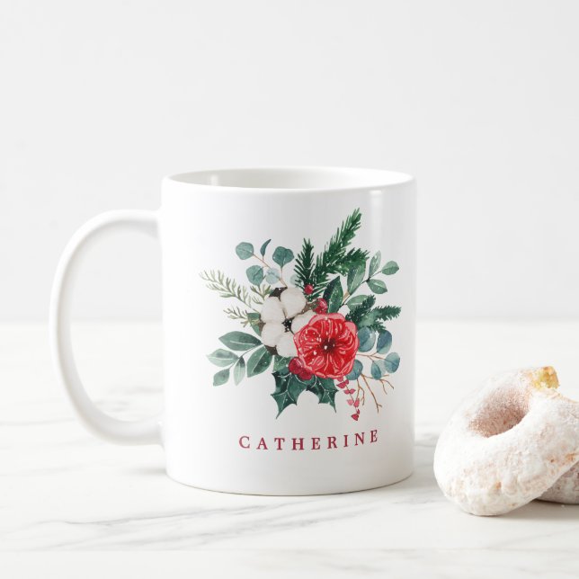Caneca De Café Nome Personalizado de Botânica de Natal com Aquare (Com Donut)