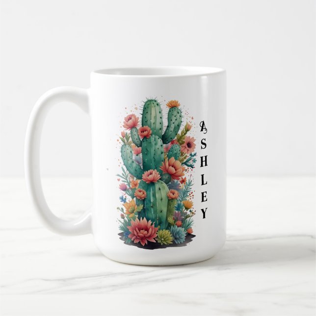 Caneca De Café Nome Personalizado de Cactus Green Succult Waterco (Esquerda)