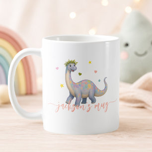 Caneca De Café Nome Personalizado de Dinossauro Fofo Brontossauro