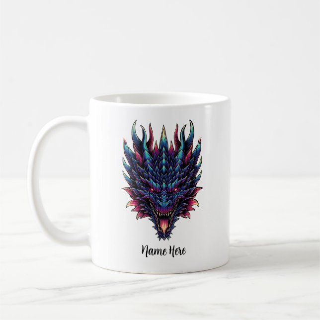 Caneca De Café Nome Personalizado de Dragão Mítico (Esquerda)