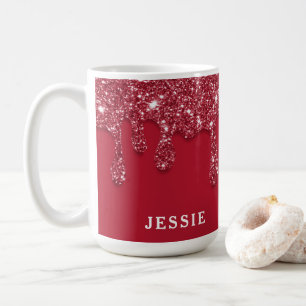 Caneca De Café Nome Personalizado de Drivers de Glitter Vermelho