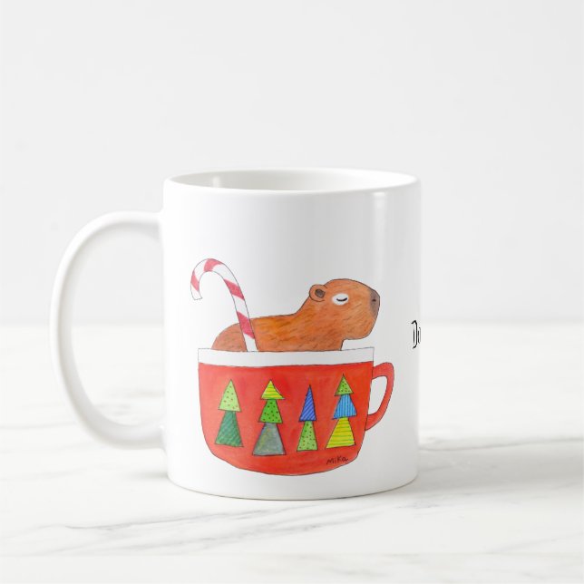 Caneca De Café Nome Personalizado de Feriado de Natal da Capybara (Esquerda)