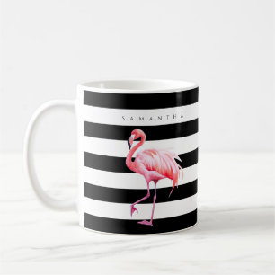 Caneca De Café Nome Personalizado de Flamingo Cor-de-Rosa e Listr