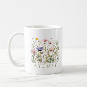 Caneca De Café Nome Personalizado de Flor Selvagem