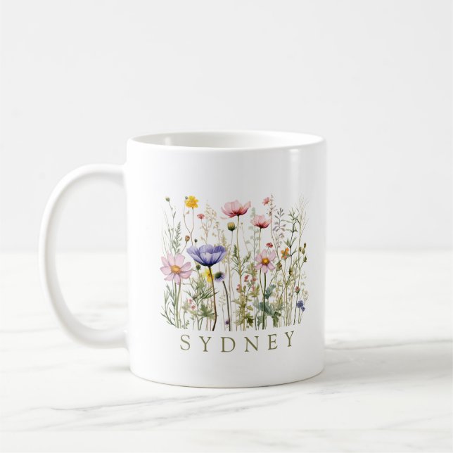 Caneca De Café Nome Personalizado de Flor Selvagem (Esquerda)