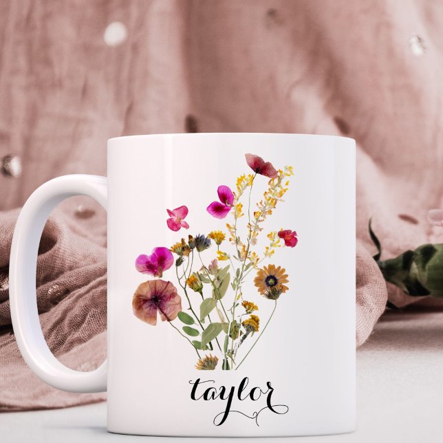 Caneca De Café Nome Personalizado de Flor Selvagem (Criador carregado)