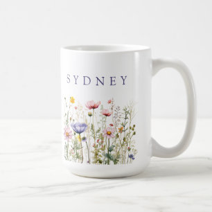 Caneca De Café Nome Personalizado de Flor Silvestre