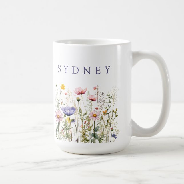 Caneca De Café Nome Personalizado de Flor Silvestre (Direita)