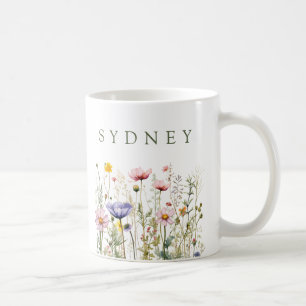 Caneca De Café Nome Personalizado de Flor Silvestre