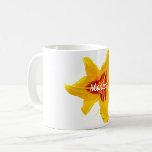 Caneca De Café Nome Personalizado de Fotografia do Flor Amarelo
