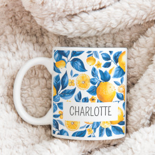 Caneca De Café Nome Personalizado de Fruta Tropical Padrão de Lim