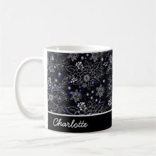 Caneca De Café Nome personalizado de galáxia padrão uniforme flor