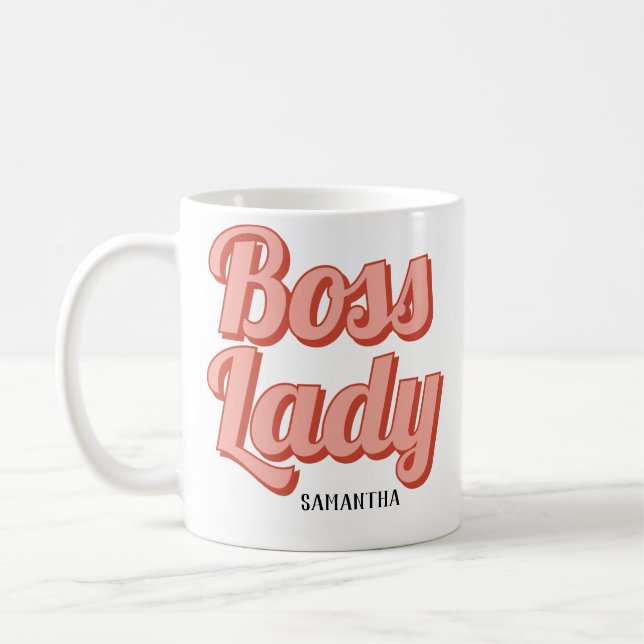 Caneca De Café Nome personalizado de Lady Retro Chefe (Esquerda)