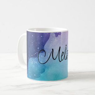 Caneca De Café Nome personalizado de multicor de aquarela
