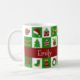 Caneca De Café Nome Personalizado de Natal Pinho Verde Caprichoso