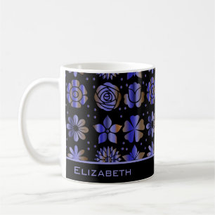 Caneca De Café Nome personalizado de padrão uniforme floral azul