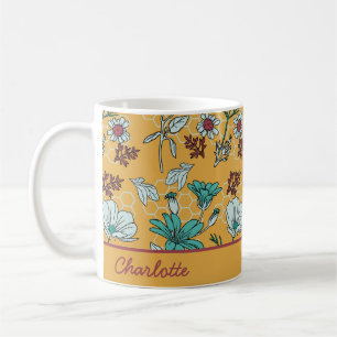 Caneca De Café Nome personalizado de padrão uniforme floral color