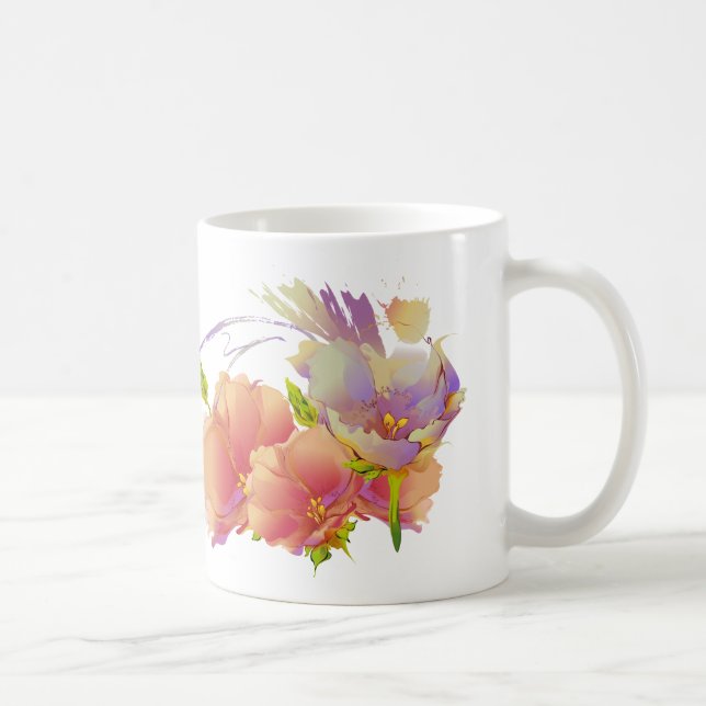 Caneca De Café Nome Personalizado de Pintura de Aquarela Floral (Direita)