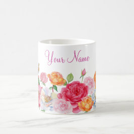 Caneca De Café Nome personalizado de Rosas de Art Flowers