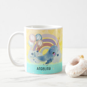 Caneca De Café Nome Personalizado de Unicórnio Mágico do Mar Ca