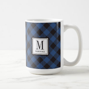 Caneca De Café Nome Personalizado de Xadrez de Buffalo Azul