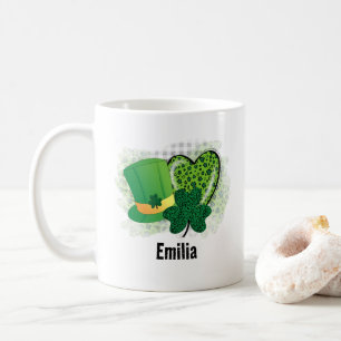 Caneca De Café Nome Personalizado Dia de São Patrício Trevo de Tr