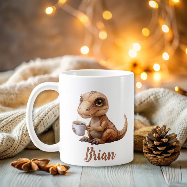 Caneca De Café Nome Personalizado Dinossauro Cute (Criador carregado)