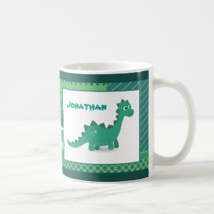 Caneca De Café Nome personalizado dinossauro verde