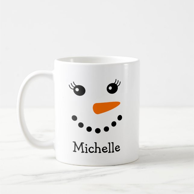 Caneca De Café Nome Personalizado do Bonito Snowman (Esquerda)