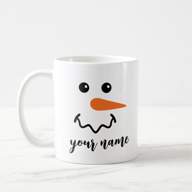 Caneca De Café Nome Personalizado do Bonito Snowman Face (Esquerda)