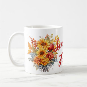 Caneca De Café Nome Personalizado do Buquê de Fall Season