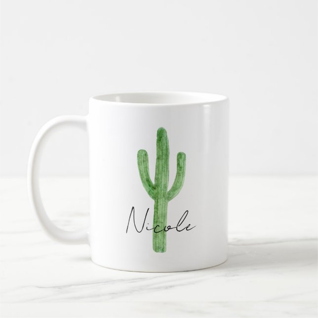 Caneca De Café Nome Personalizado do Cactus Watercolor (Esquerda)