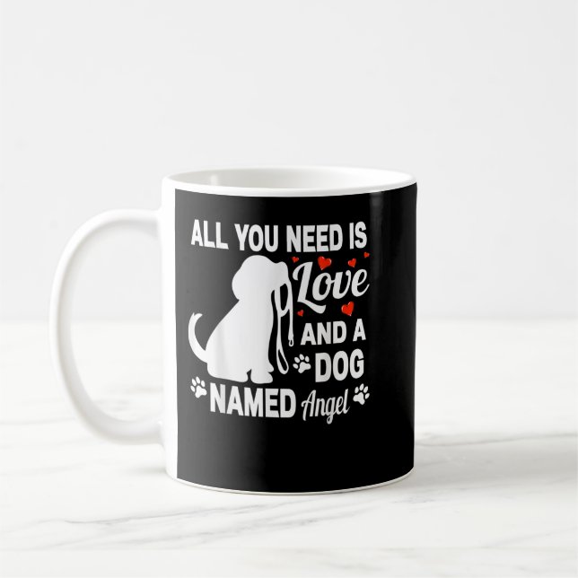 Caneca De Café Nome personalizado do cão Angel Cute Pet Lover (Esquerda)