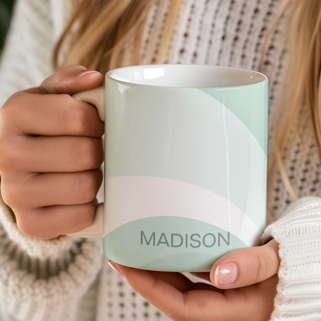 Caneca De Café Nome Personalizado do Creme Verde de Abstrato de T (Criador carregado)