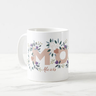Caneca De Café Nome Personalizado do Dia de as mães Floral Mãe 