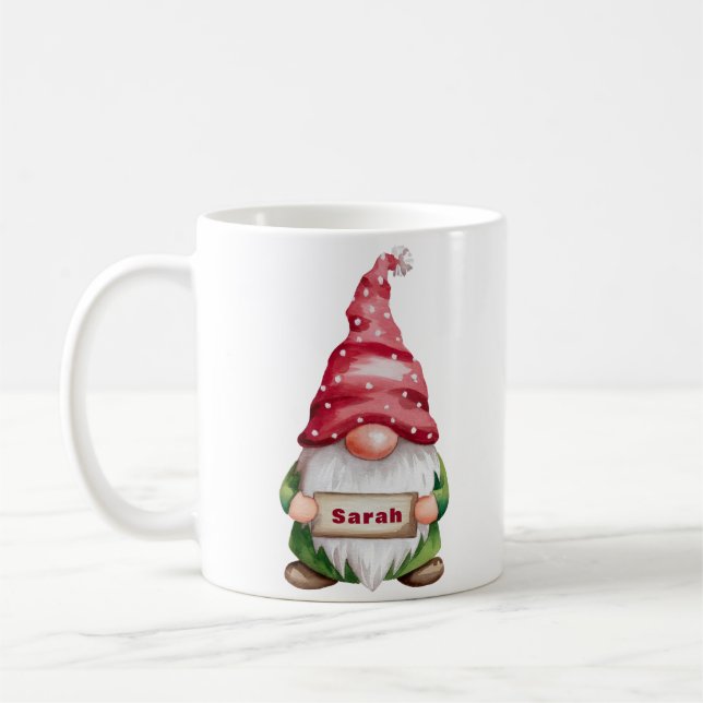 Caneca De Café Nome Personalizado do Gnomo de Natal Personalizado (Esquerda)